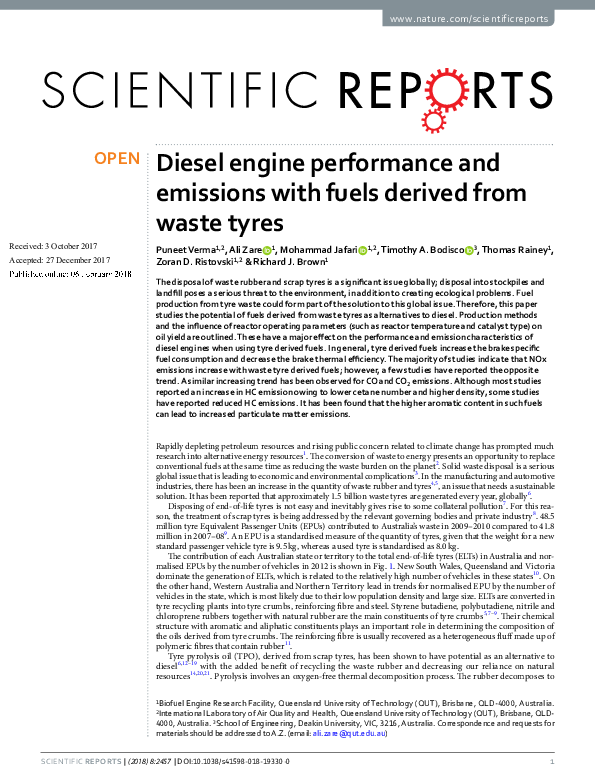 (PDF) Diesel engine performance and emissions with fuels derived from ...