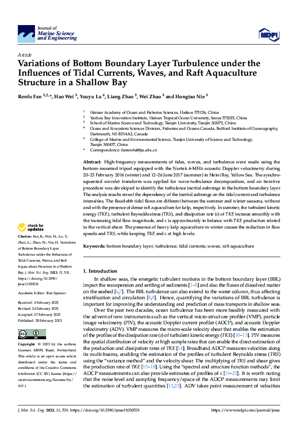 (PDF) Variations of Bottom Boundary Layer Turbulence under the ...