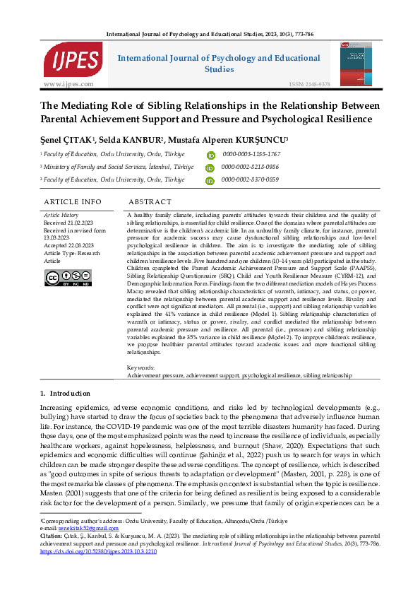 (PDF) The Mediating Role of Sibling Relationships in the Relationship ...