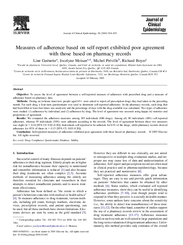 (PDF) Measures of adherence based on self-report exhibited poor ...