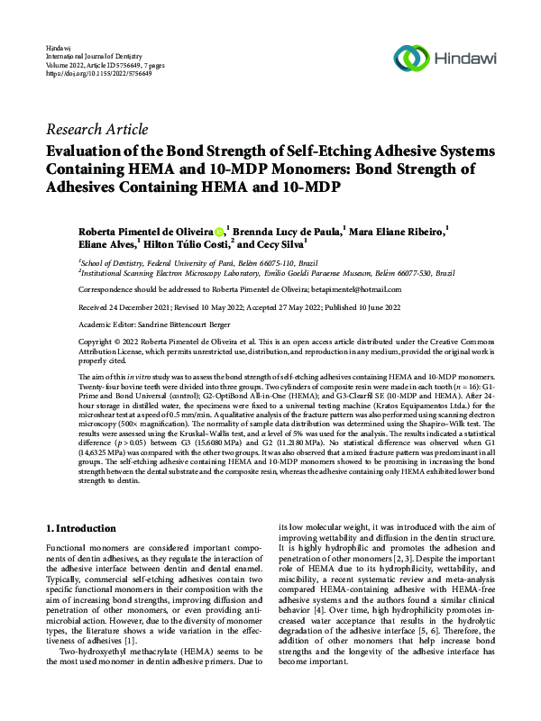 (PDF) Evaluation of the Bond Strength of Self-Etching Adhesive Systems ...