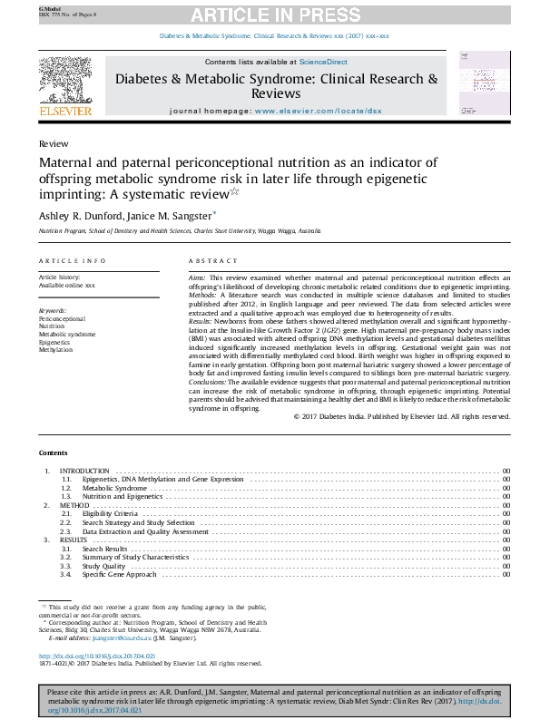 (PDF) Maternal and paternal periconceptional nutrition as an indicator ...