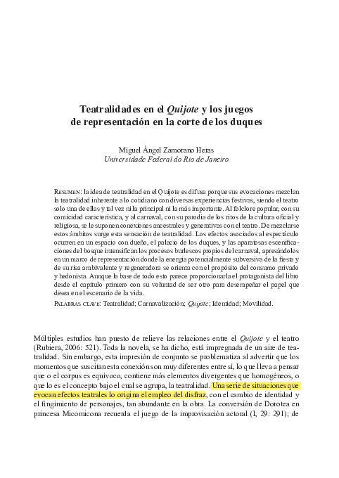 (PDF) Teatralidades en el Quijote y los juegos de representación en la ...