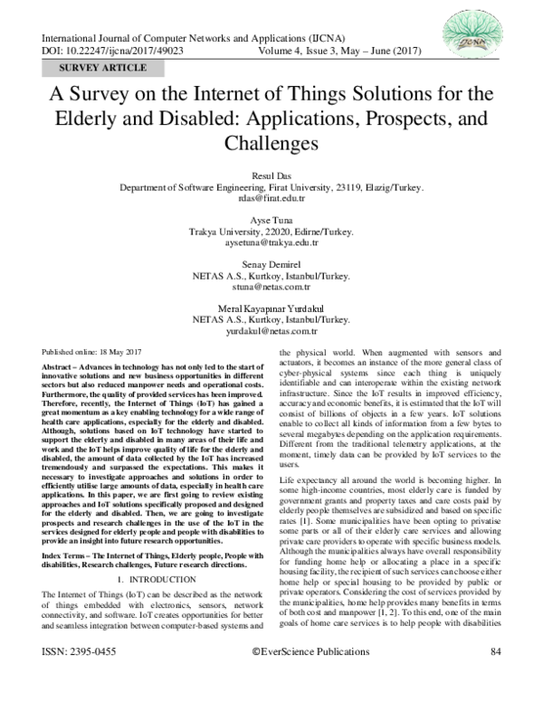 (PDF) A Survey on the Internet of Things Solutions for the Elderly and ...