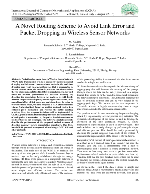 (PDF) A Novel Routing Scheme to Avoid Link Error and Packet Dropping in ...