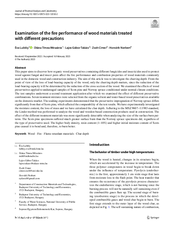 (PDF) Examination of the fire performance of wood materials treated ...