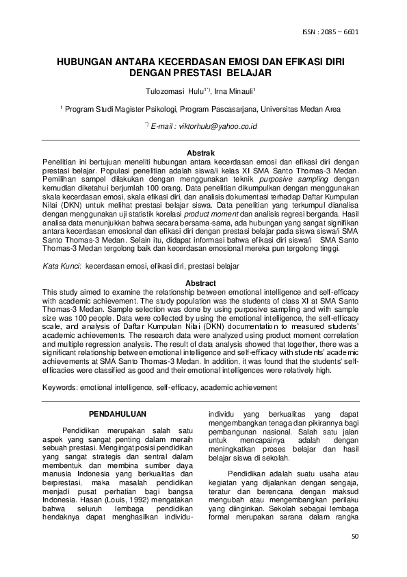 (PDF) Hubungan Antara Kecerdasan Emosi Dan Efikasi Diri Dengan Prestasi ...
