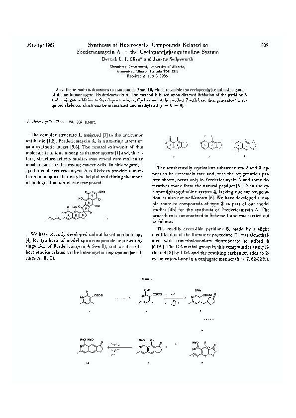 (PDF) Synthesis of heterocyclic compounds related to fredericamycin A ...