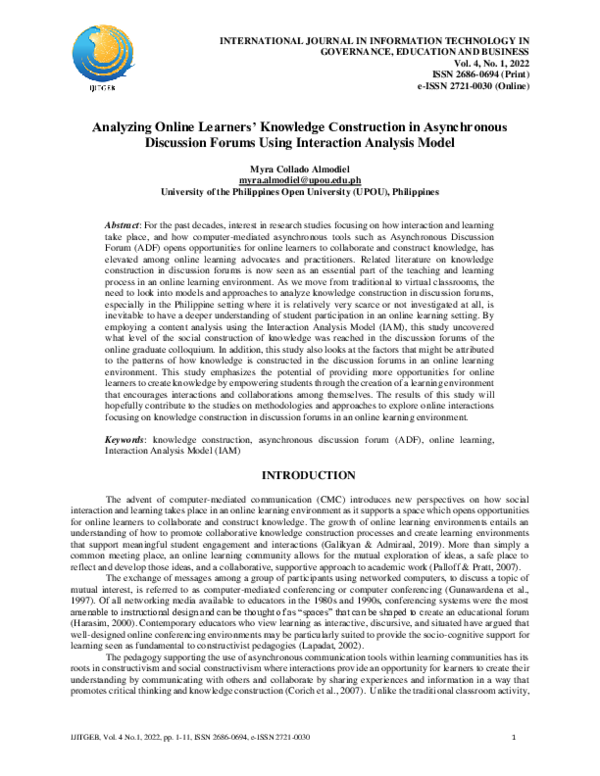 (PDF) Analyzing Online Learners’ Knowledge Construction in Asynchronous ...