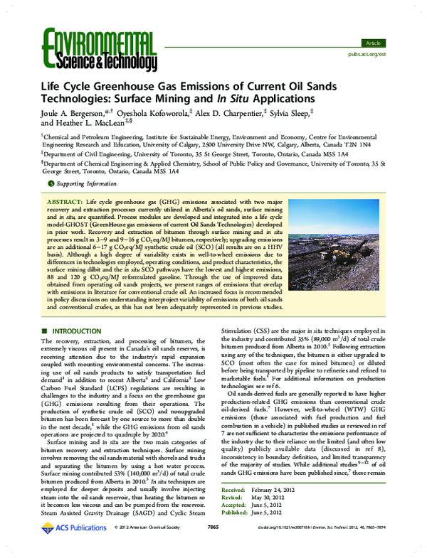 (PDF) Life Cycle Greenhouse Gas Emissions of Current Oil Sands ...