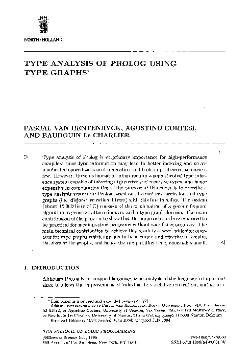 (PDF) Type analysis of prolog using type graphs