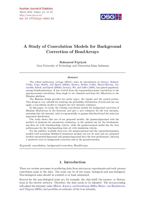 (PDF) A Study of Convolution Models for Background Correction of BeadArrays