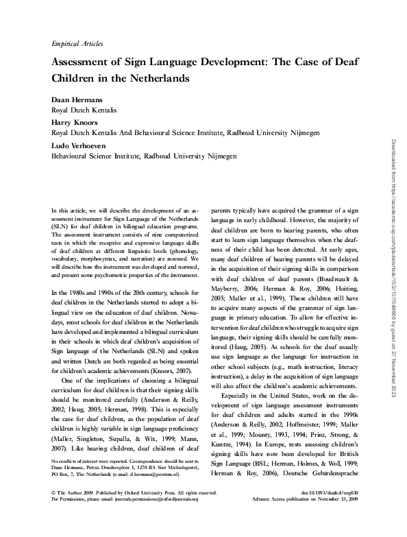 (PDF) Assessment of Sign Language Development: The Case of Deaf ...