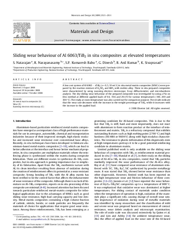 (PDF) Sliding wear behaviour of Al 6063/TiB2 in situ composites at ...
