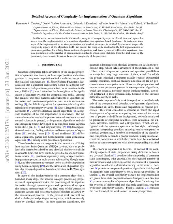 (PDF) Detailed Account of Complexity for Implementation of Quantum ...