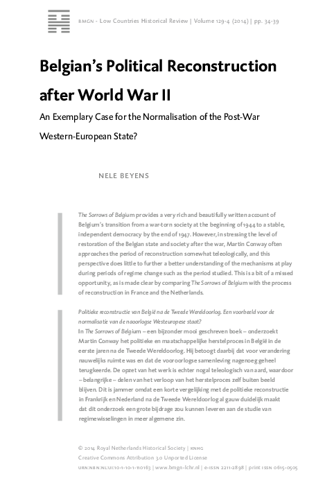 (PDF) Belgian’s Political Reconstruction after World War II: An ...