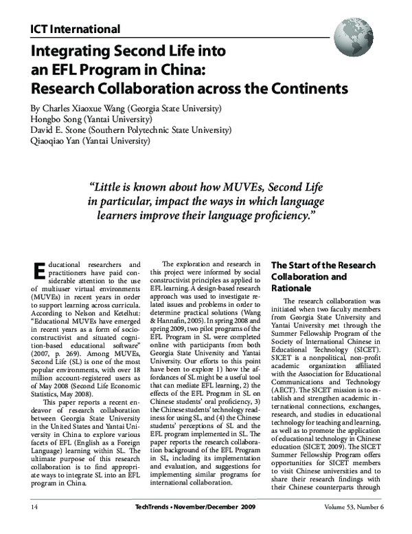 (PDF) Integrating Second Life into an EFL Program in China: Research ...