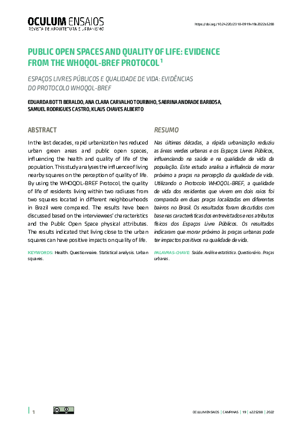 (PDF) Public open spaces and quality of life