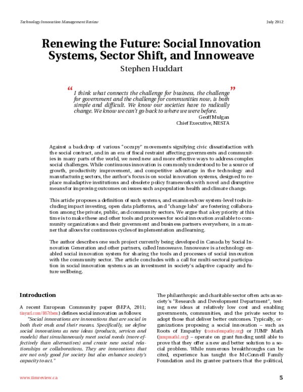 (PDF) Renewing the Future: Social Innovation Systems, Sector Shift, and ...