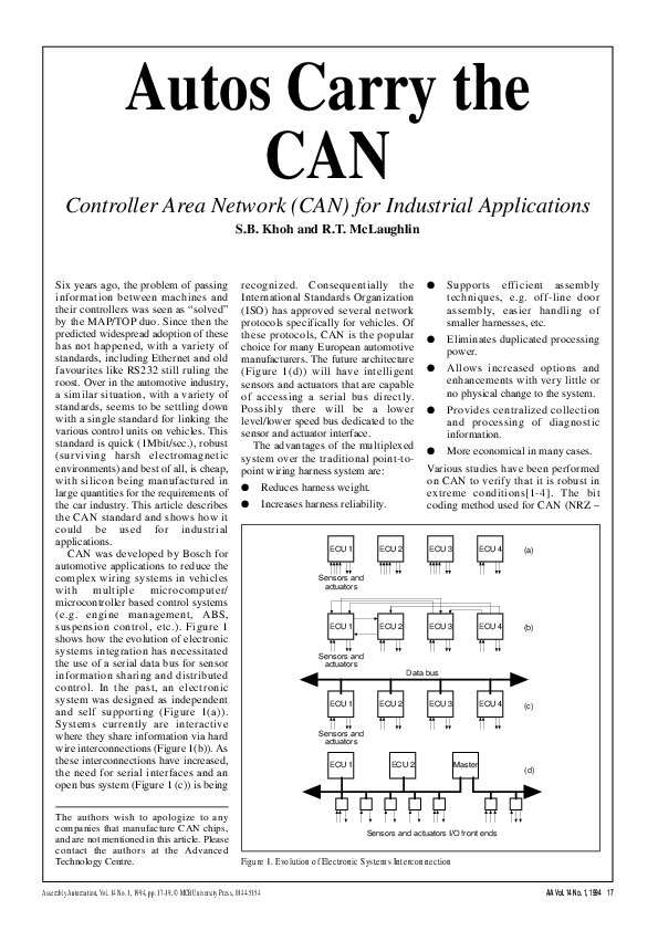 (PDF) Autos carry the can controller area network [CAN] for industrial ...