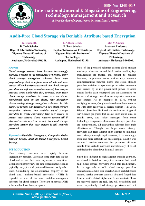 PDF) Audit-Free Cloud Storage via Deniable Attribute-Based Encryption