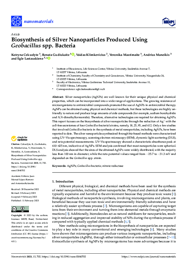 (PDF) Biosynthesis of Silver Nanoparticles Produced Using Geobacillus ...