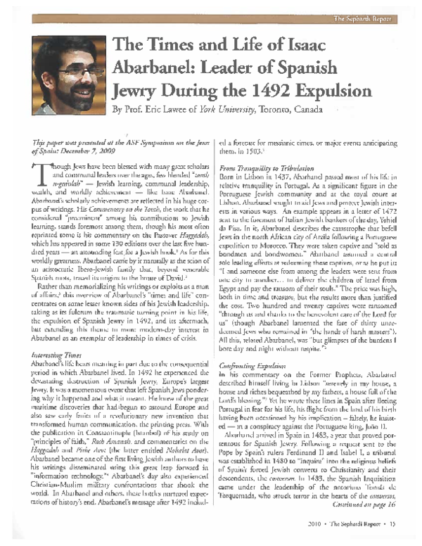 (PDF) Eric Lawee, “The Times and Life of Isaac Abarbanel: Leader of ...