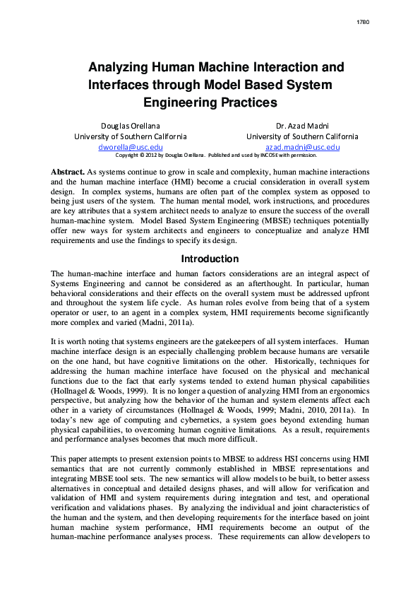 (PDF) Analyzing Human Machine Interaction and Interfaces through Model ...