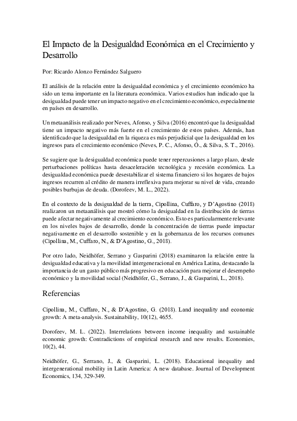 (PDF) El Impacto de la Desigualdad Económica en el Crecimiento y Desarrollo