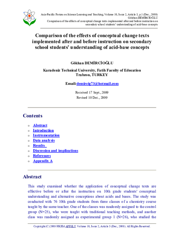 (PDF) Comparison of the Effects of Conceptual Change Texts Implemented ...