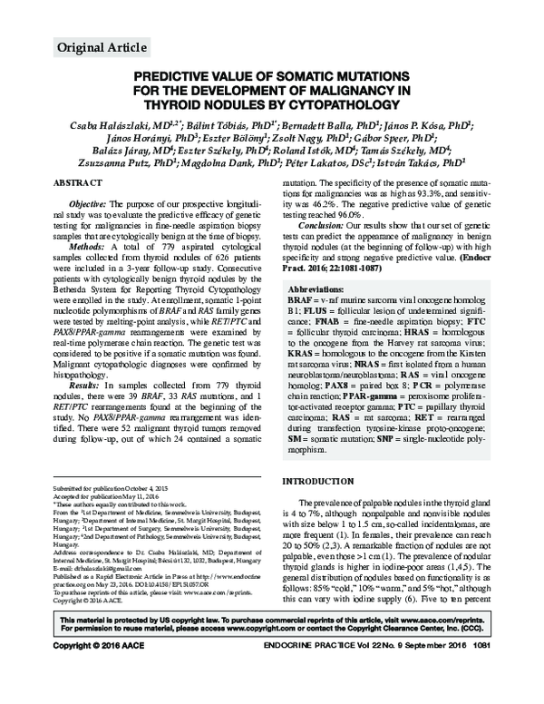 (PDF) Predictive value of somatic mutations for the development of ...