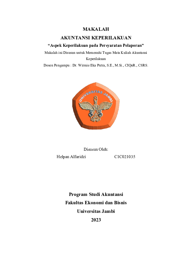 (DOC) Makalah Aspek Keperilakuan pada Persyaratan Pelaporan - Helpan ...