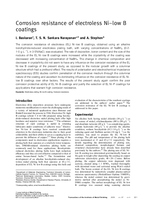 (PDF) Corrosion resistance of electroless Ni–low B coatings