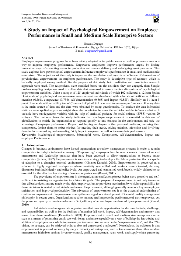 (PDF) A Study on Impact of Psychological Empowerment on Employee ...