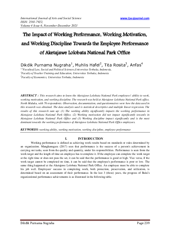 (PDF) The Impact of Working Performance, Working Motivation, and