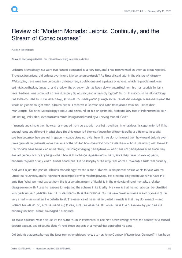 (PDF) Review of: "Modern Monads: Leibniz, Continuity, and the Stream of ...