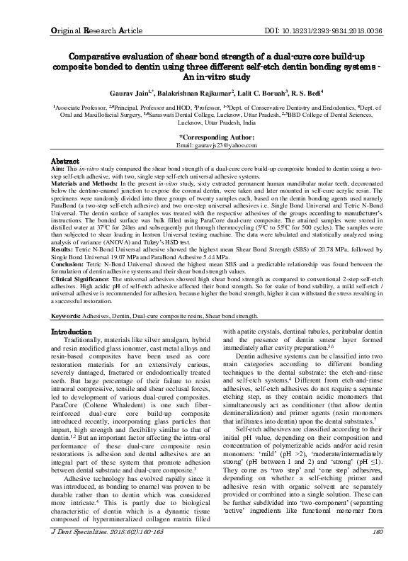 (PDF) Comparative evaluation of shear bond strength of a dual-cure core ...