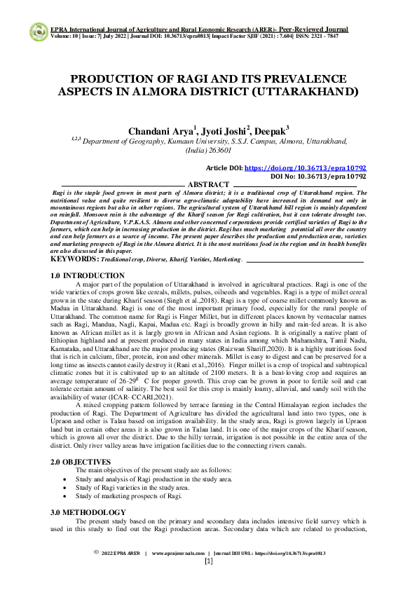 (PDF) Production of Ragi and Its Prevalence Aspects in Almora District ...