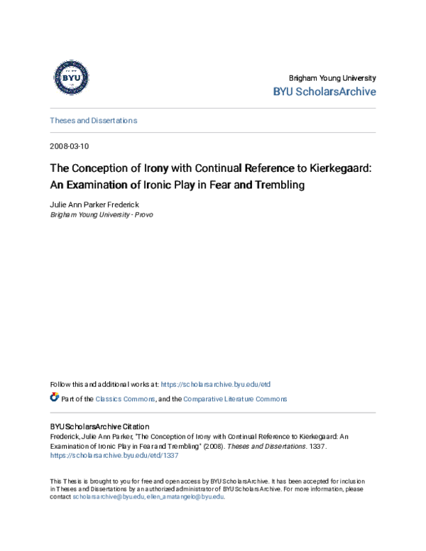 (PDF) The Conception of Irony with Continual Reference to Kierkegaard