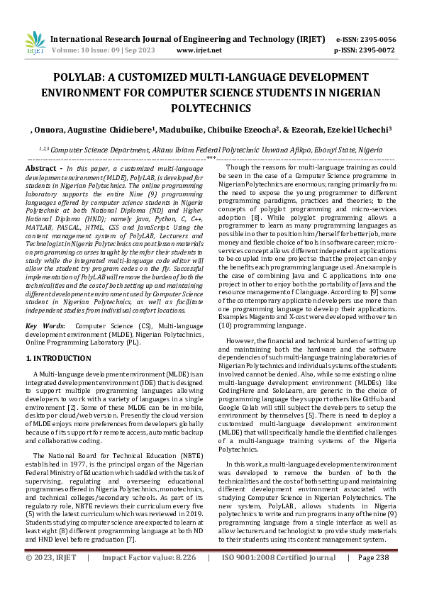 (PDF) POLYLAB: A CUSTOMIZED MULTI-LANGUAGE DEVELOPMENT ENVIRONMENT FOR ...