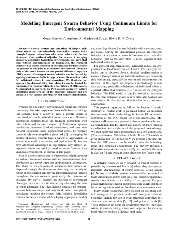 (PDF) Modelling Emergent Swarm Behavior Using Continuum Limits for ...