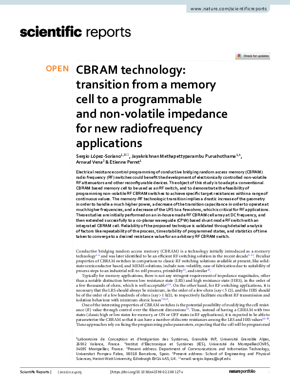 (PDF) CBRAM technology: transition from a memory cell to a programmable ...