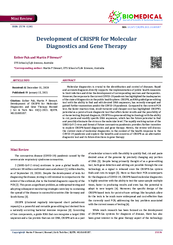 (PDF) Development of CRISPR for Molecular Diagnostics and Gene Therapy