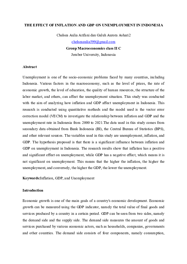 (PDF) THE EFFECT OF INFLATION AND GDP ON UNEMPLOYMENT IN INDONESIA