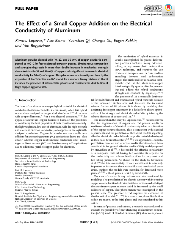 (PDF) The Effect of a Small Copper Addition on the Electrical ...
