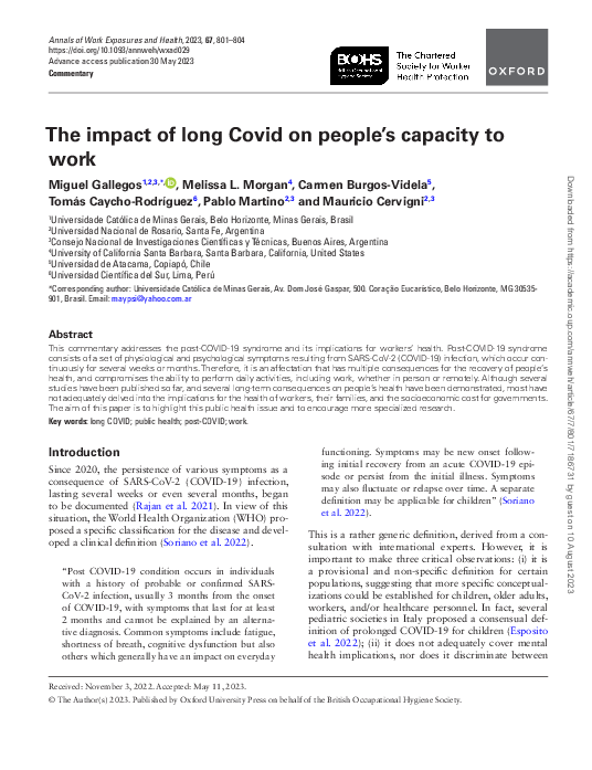 (PDF) The impact of long Covid on people’s capacity to work