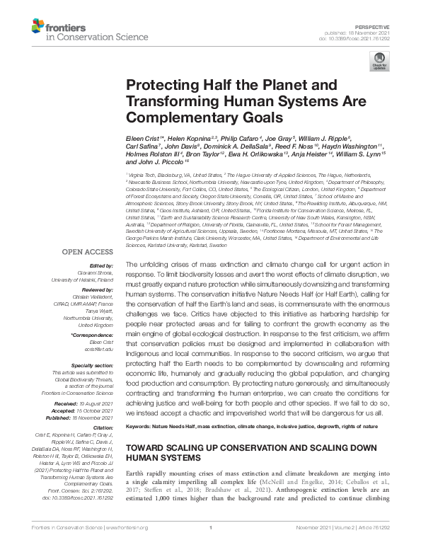 (PDF) Protecting Half the Planet and Transforming Human Systems Are ...