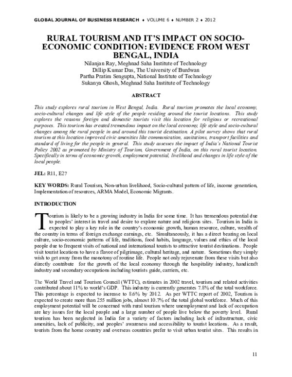 (PDF) Rural Tourism and It's Impact on Socioeconomic Condition ...
