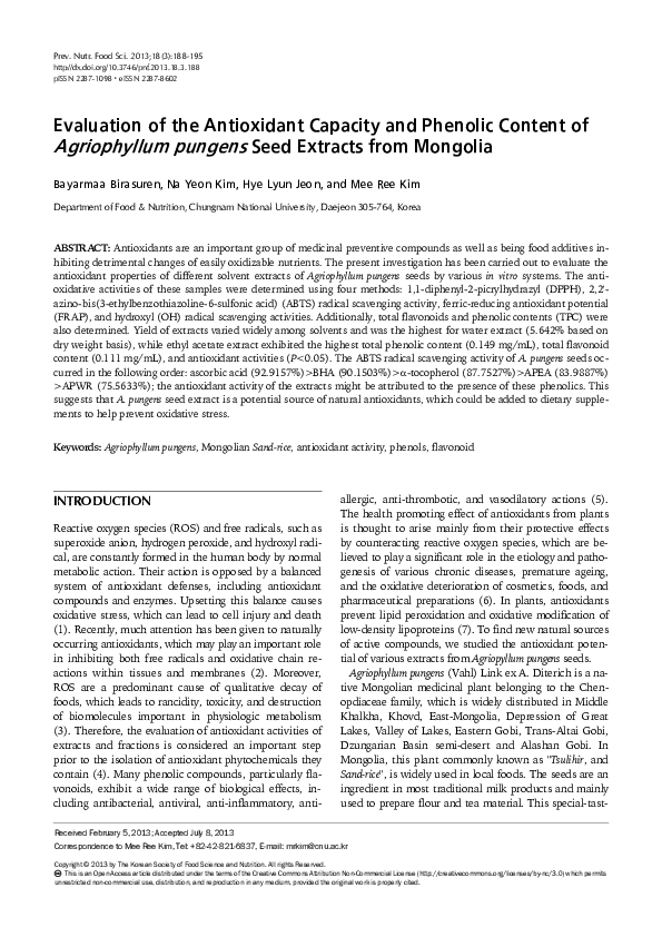 (PDF) Evaluation of Antioxidant Capacity and Phenol Content in ...
