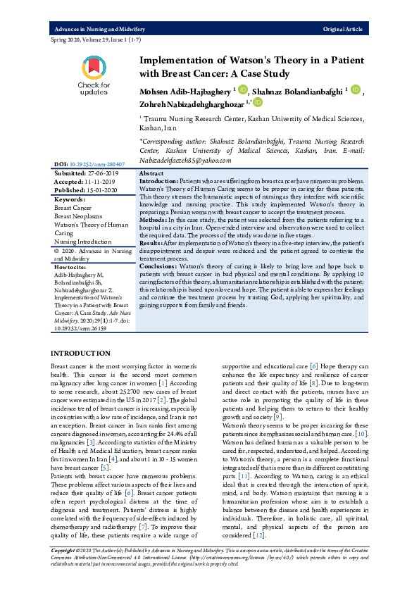 (PDF) Implementation of Watson's Theory in a Patient with Breast Cancer ...